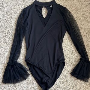 Black polyester and mesh bodysuit - NWOT